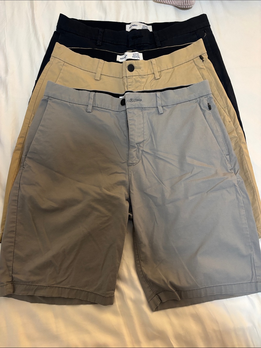3 pairs old navy Men's Casual Chino Shorts - Gray, Khaki, Black